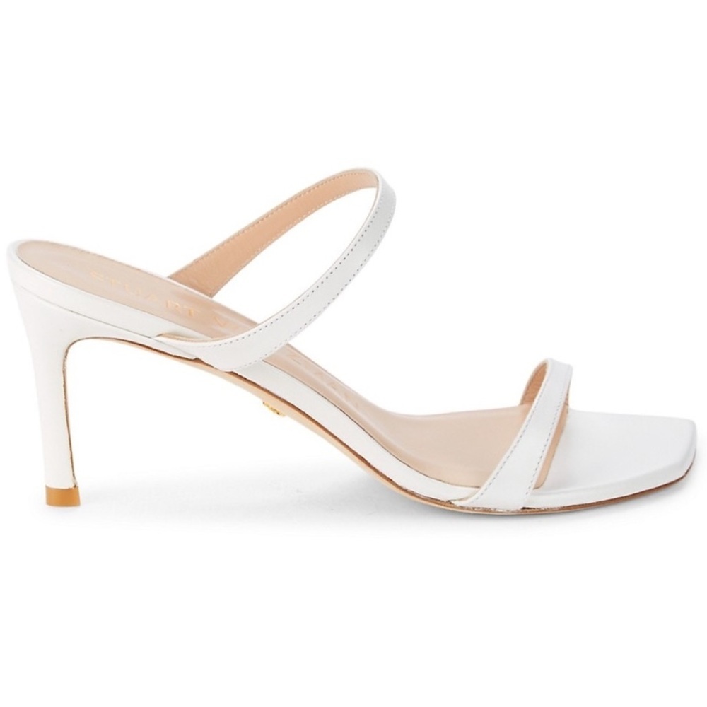 Stuart Weitzman Aleena White Leather Square Toe 75mm Heeled Mule Sandals Sz 8.5